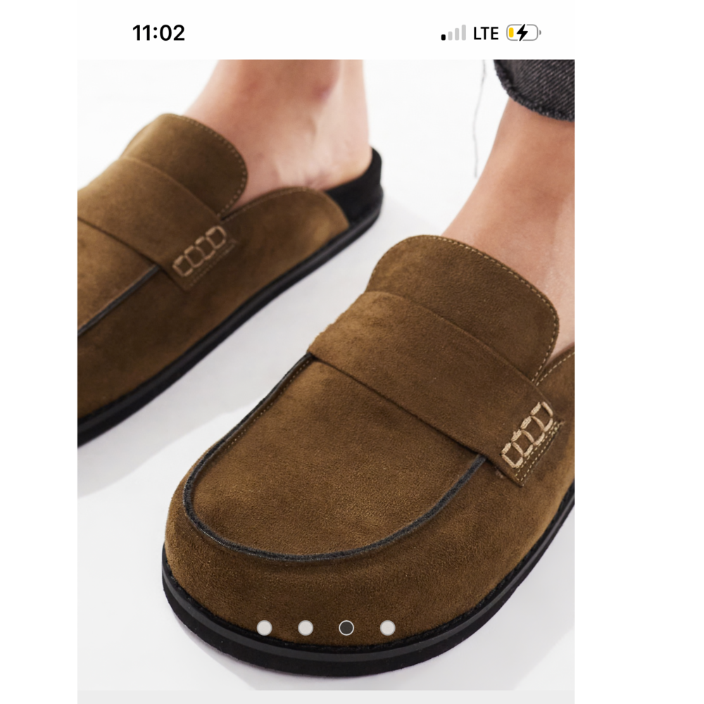 London Rebel Violet slip on mules in olive suedette in Brown - Picture 2 of 4